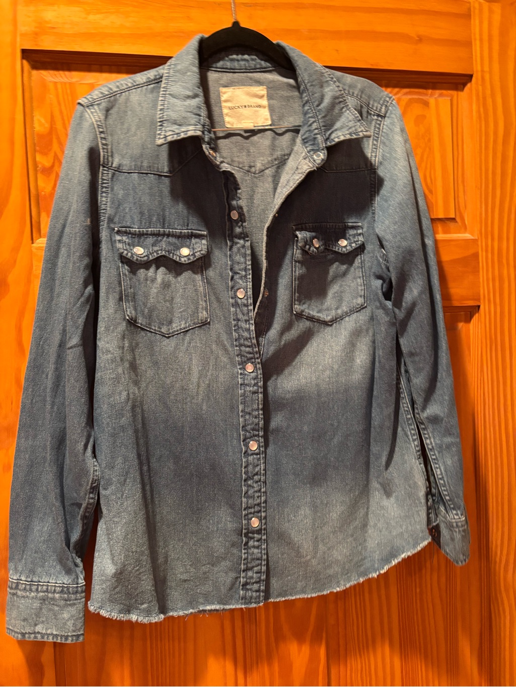 Lucky Brand Light Blue Denim Shirt With Tan Label